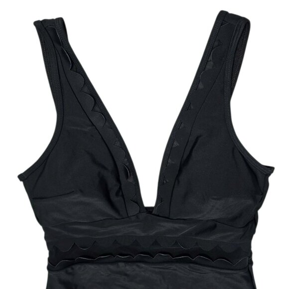 Cupshe One-Piece Swimsuit Black Scalloped V Neck Plunge Mesh Size S Bathing Suit - Picture 3 of 11